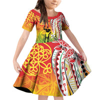 Vanuatu 45th Anniversary Family Matching Off Shoulder Short Dress and Hawaiian Shirt Polynesian with Sand Drawing Pattern