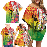 Vanuatu 45th Anniversary Family Matching Off Shoulder Short Dress and Hawaiian Shirt Polynesian with Sand Drawing Pattern