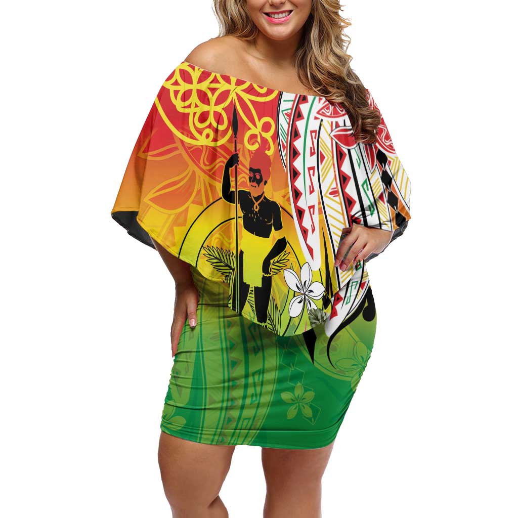 Vanuatu 45th Anniversary Family Matching Off Shoulder Short Dress and Hawaiian Shirt Polynesian with Sand Drawing Pattern