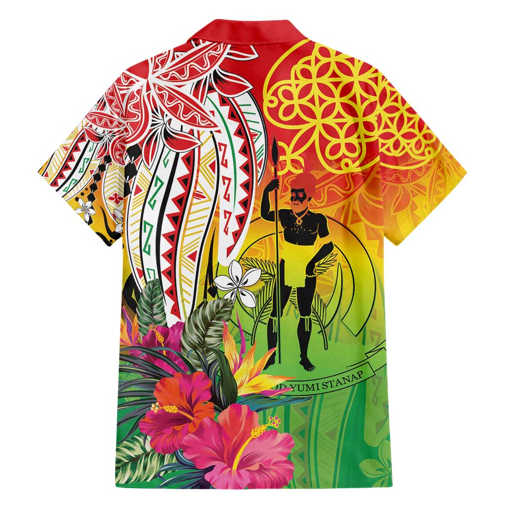 Vanuatu 45th Anniversary Family Matching Short Sleeve Bodycon Dress and Hawaiian Shirt Polynesian with Sand Drawing Pattern