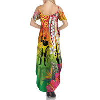 Vanuatu 45th Anniversary Family Matching Summer Maxi Dress and Hawaiian Shirt Polynesian with Sand Drawing Pattern