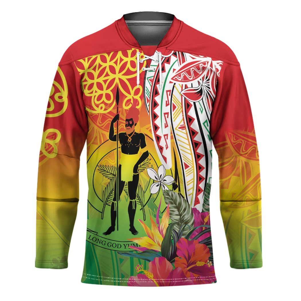 Vanuatu 45th Anniversary Hockey Jersey Polynesian with Sand Drawing Pattern - Polynesian Pride