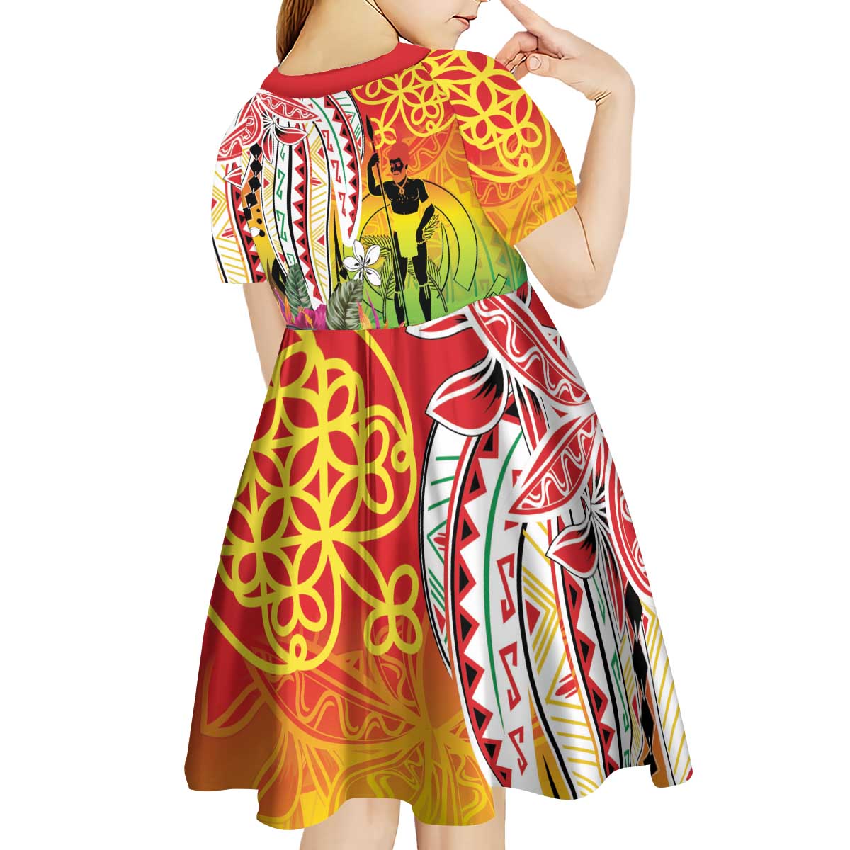 Vanuatu 45th Anniversary Kid Short Sleeve Dress Polynesian with Sand Drawing Pattern