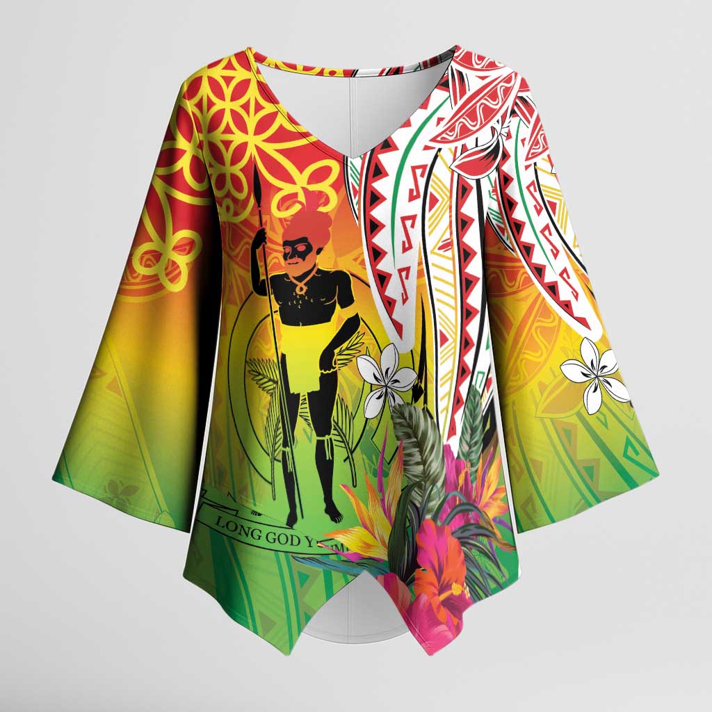 Vanuatu 45th Anniversary Kimono Sleeve Blouse Polynesian with Sand Drawing Pattern - Polynesian Pride
