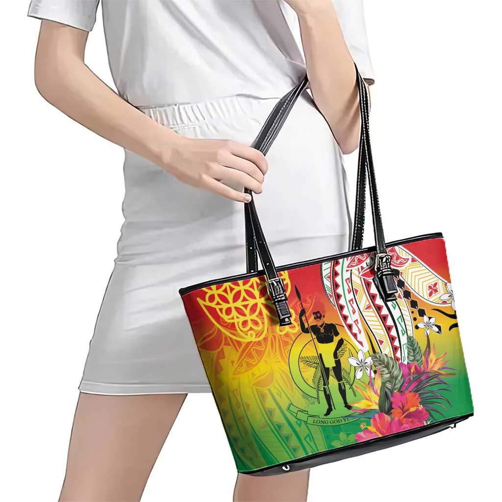 Vanuatu 45th Anniversary Leather Tote Bag Polynesian with Sand Drawing Pattern
