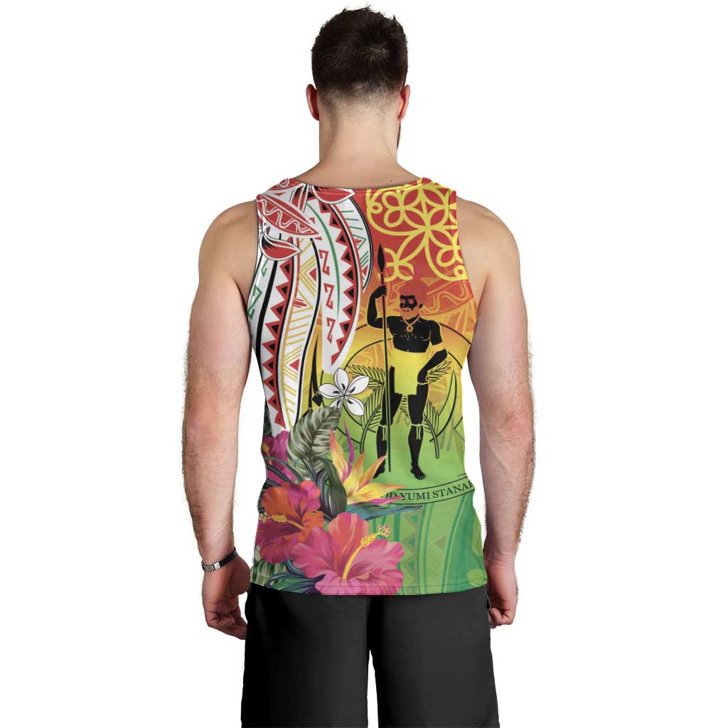 Vanuatu 45th Anniversary Men Tank Top Polynesian with Sand Drawing Pattern