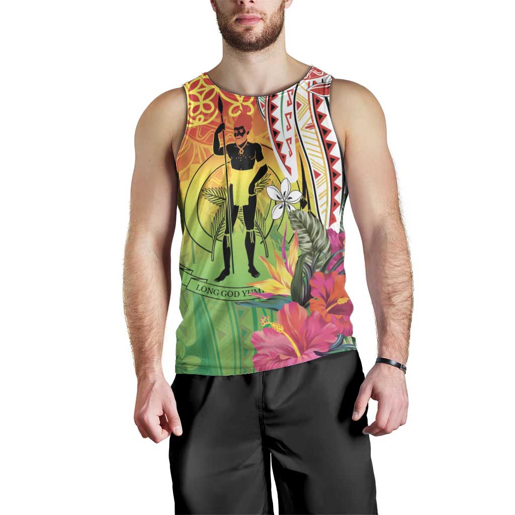 Vanuatu 45th Anniversary Men Tank Top Polynesian with Sand Drawing Pattern