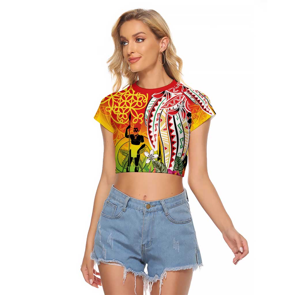 Vanuatu 45th Anniversary Raglan Cropped T Shirt Polynesian with Sand Drawing Pattern