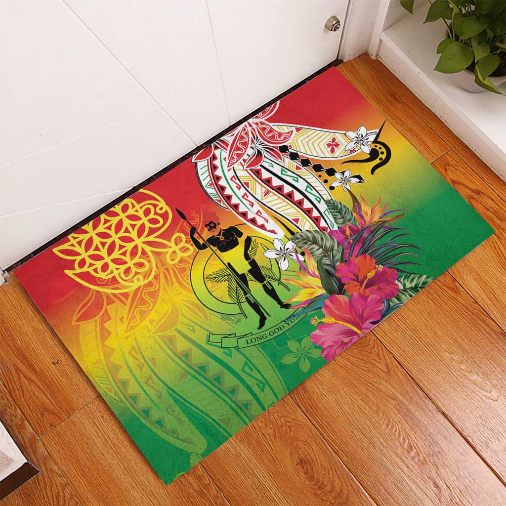 Vanuatu 45th Anniversary Rubber Doormat Polynesian with Sand Drawing Pattern