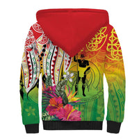 Vanuatu 45th Anniversary Sherpa Hoodie Polynesian with Sand Drawing Pattern