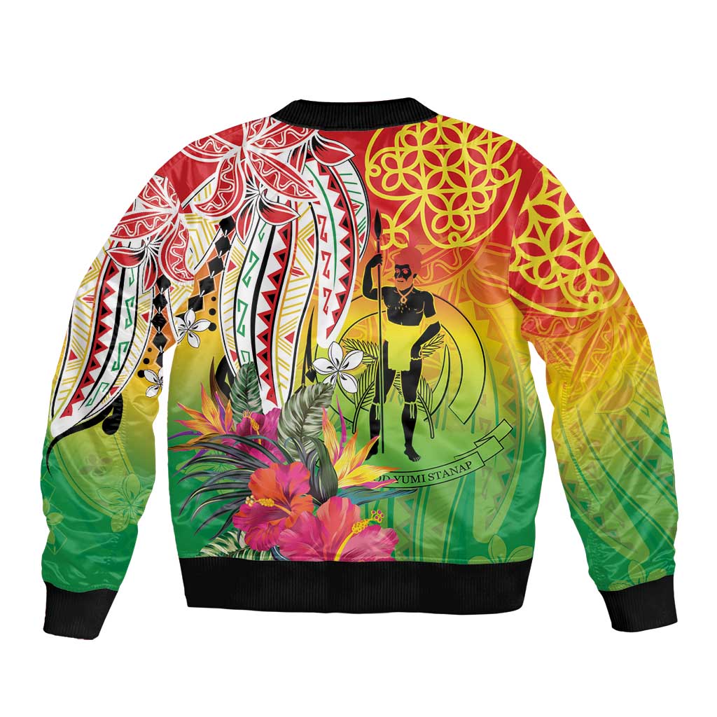 Vanuatu 45th Anniversary Sleeve Zip Bomber Jacket Polynesian with Sand Drawing Pattern