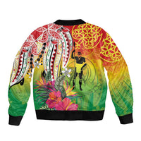 Vanuatu 45th Anniversary Sleeve Zip Bomber Jacket Polynesian with Sand Drawing Pattern