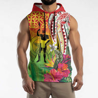 Vanuatu 45th Anniversary Sleeveless Hoodie Polynesian with Sand Drawing Pattern - Polynesian Pride