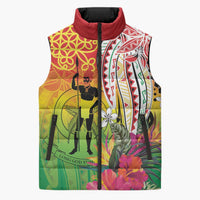 Vanuatu 45th Anniversary Sleeveless Puffer Jacket Polynesian with Sand Drawing Pattern - Polynesian Pride