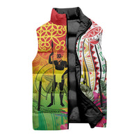Vanuatu 45th Anniversary Sleeveless Puffer Jacket Polynesian with Sand Drawing Pattern - Polynesian Pride