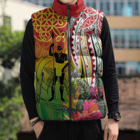 Vanuatu 45th Anniversary Sleeveless Puffer Jacket Polynesian with Sand Drawing Pattern - Polynesian Pride