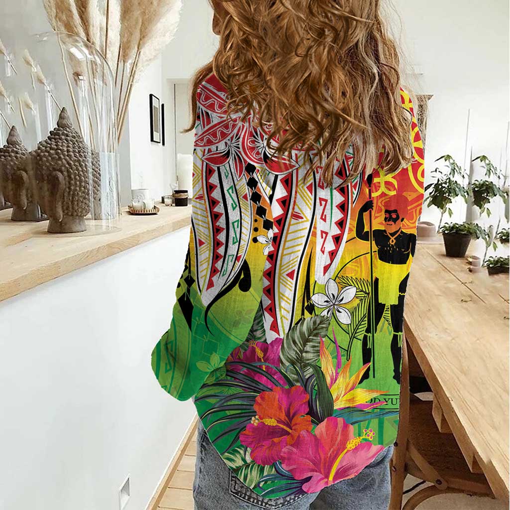 Vanuatu 45th Anniversary Women Casual Shirt Polynesian with Sand Drawing Pattern