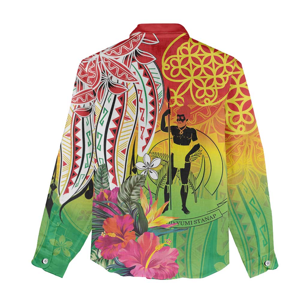 Vanuatu 45th Anniversary Women Casual Shirt Polynesian with Sand Drawing Pattern
