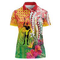 Vanuatu 45th Anniversary Women Polo Shirt Polynesian with Sand Drawing Pattern