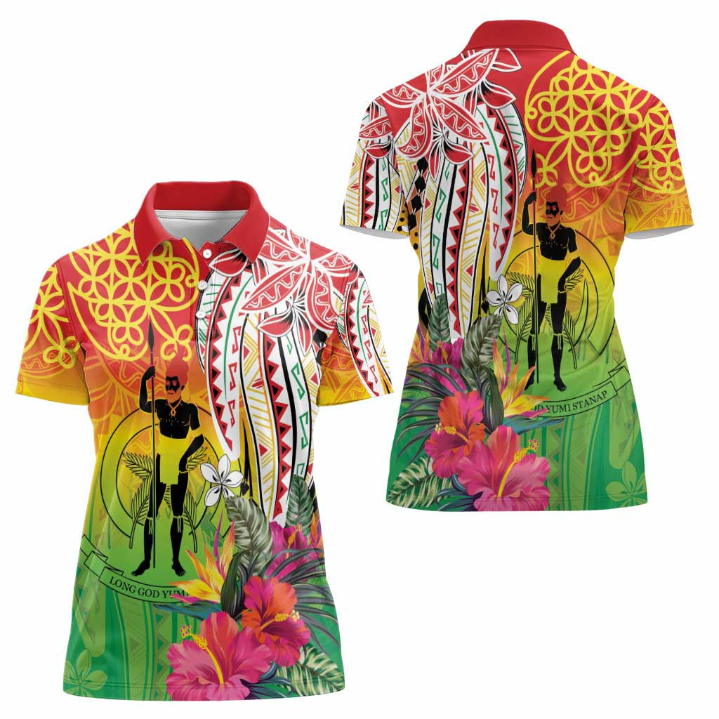 Vanuatu 45th Anniversary Women Polo Shirt Polynesian with Sand Drawing Pattern