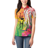 Vanuatu 45th Anniversary Women Polo Shirt Polynesian with Sand Drawing Pattern