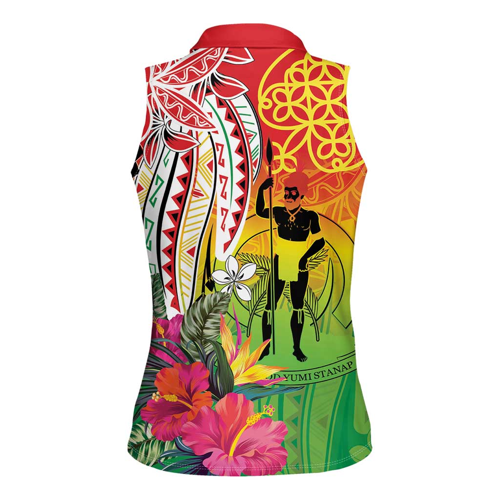 Vanuatu 45th Anniversary Women Sleeveless Polo Shirt Polynesian with Sand Drawing Pattern