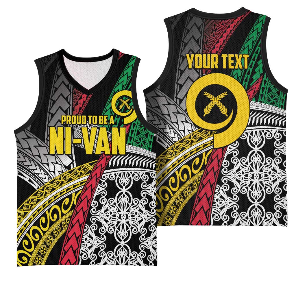 Vanuatu Proud to be Ni-van Personalised Basketball Jersey with Mutis En Atan Patterns - Polynesian Pride