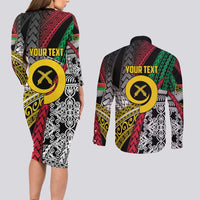 Vanuatu Proud to be Ni-van Personalised Couples Matching Long Sleeve Bodycon Dress and Long Sleeve Button Shirt with Mutis En Atan Patterns