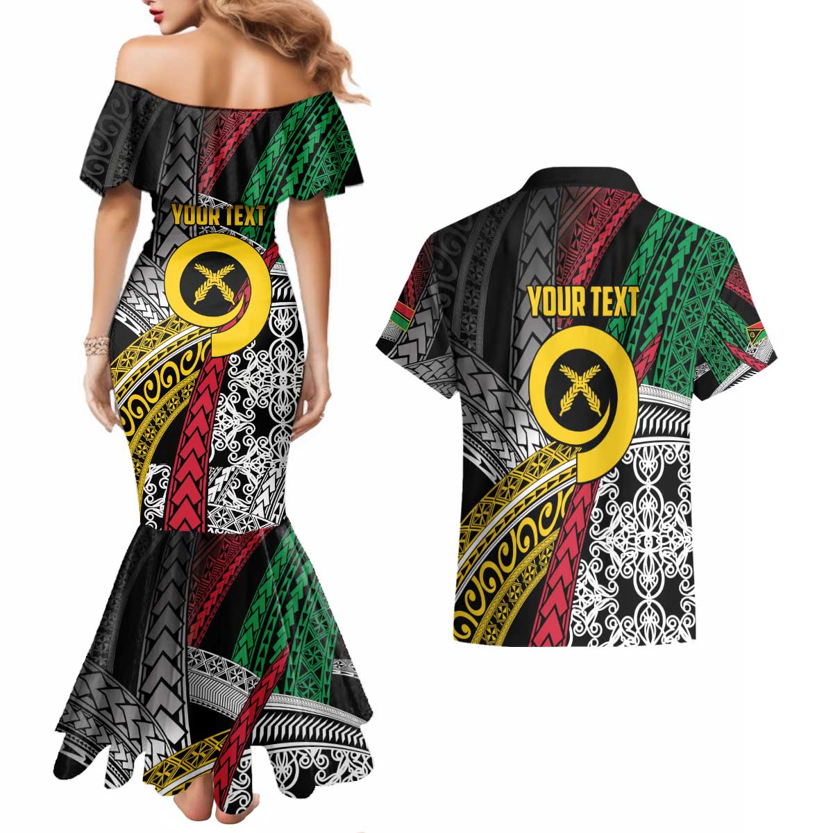 Vanuatu Proud to be Ni-van Personalised Couples Matching Mermaid Dress and Hawaiian Shirt with Mutis En Atan Patterns