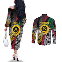 Vanuatu Proud to be Ni-van Personalised Couples Matching Off The Shoulder Long Sleeve Dress and Long Sleeve Button Shirt with Mutis En Atan Patterns