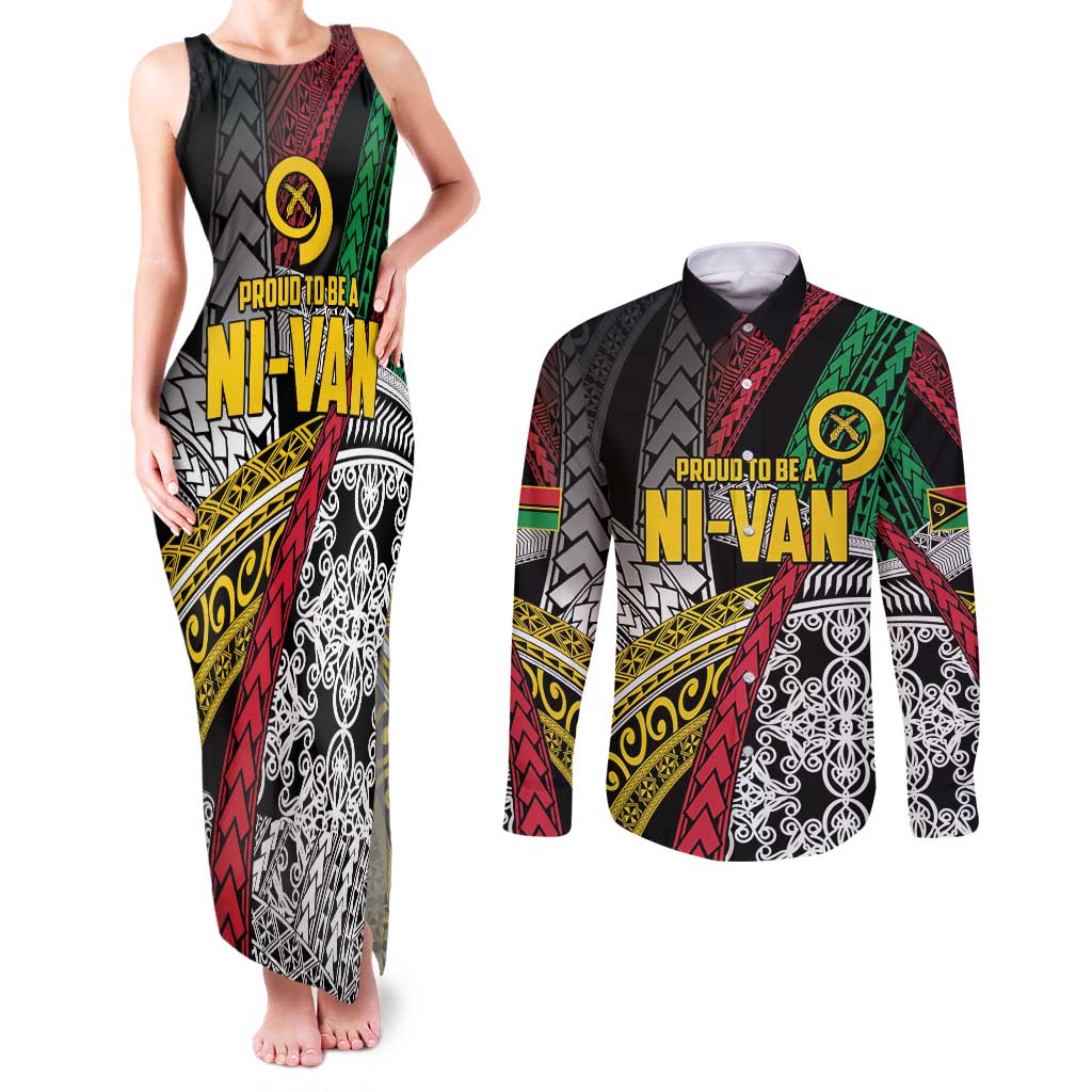 Vanuatu Proud to be Ni-van Personalised Couples Matching Tank Maxi Dress and Long Sleeve Button Shirt with Mutis En Atan Patterns