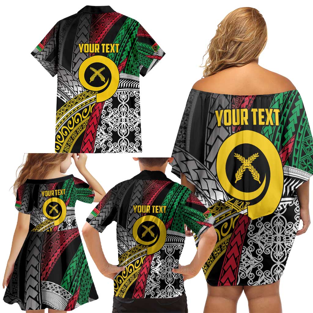 Vanuatu Proud to be Ni-van Personalised Family Matching Off Shoulder Short Dress and Hawaiian Shirt with Mutis En Atan Patterns