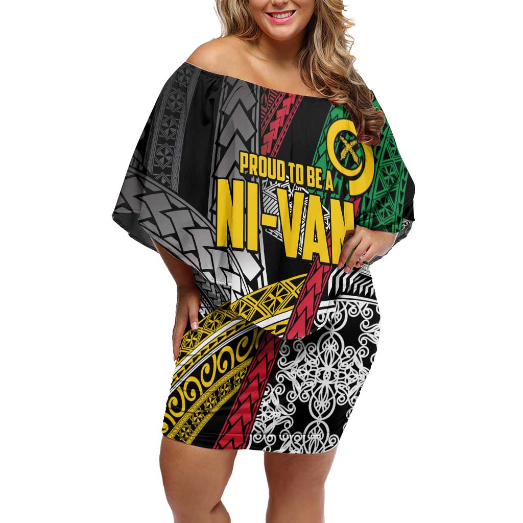 Vanuatu Proud to be Ni-van Personalised Family Matching Off Shoulder Short Dress and Hawaiian Shirt with Mutis En Atan Patterns