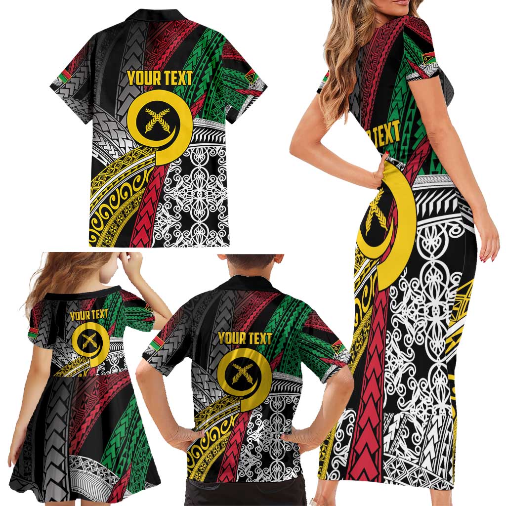 Vanuatu Proud to be Ni-van Personalised Family Matching Short Sleeve Bodycon Dress and Hawaiian Shirt with Mutis En Atan Patterns