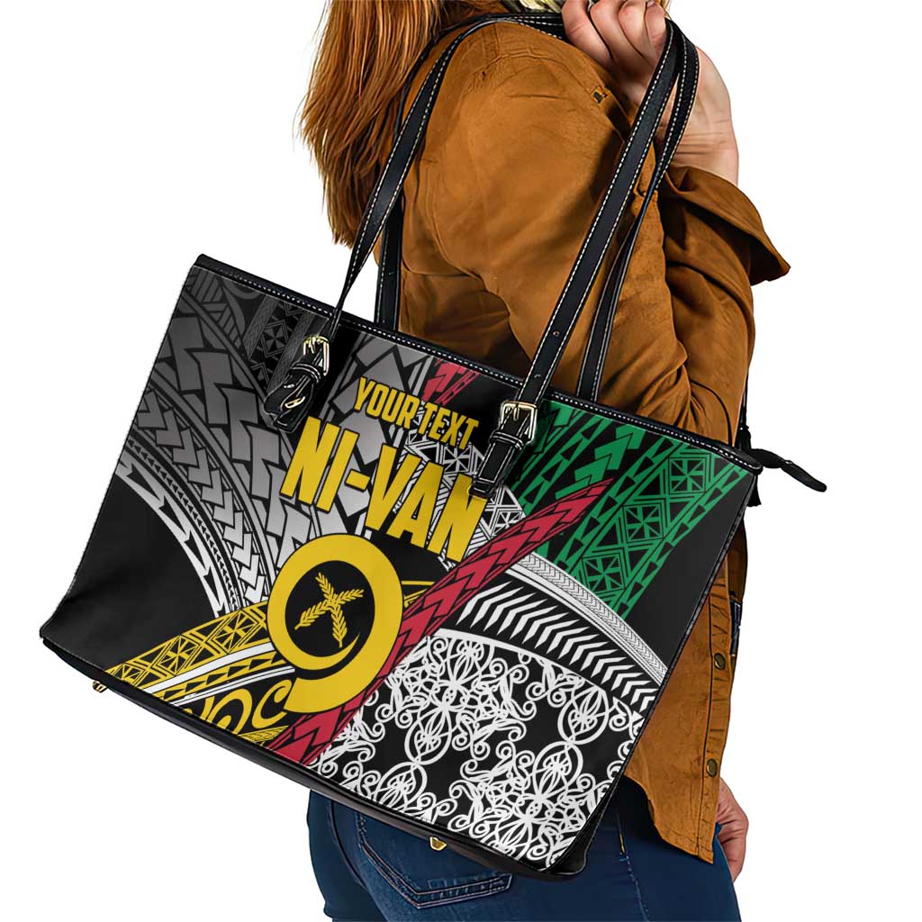 Vanuatu Proud to be Ni-van Personalised Leather Tote Bag with Mutis En Atan Patterns