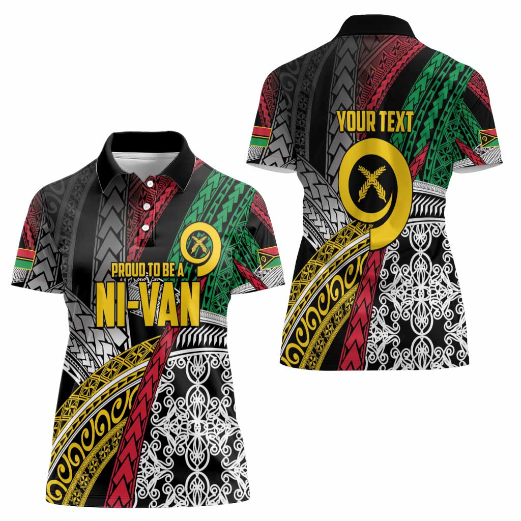 Vanuatu Proud to be Ni-van Personalised Women Polo Shirt with Mutis En Atan Patterns