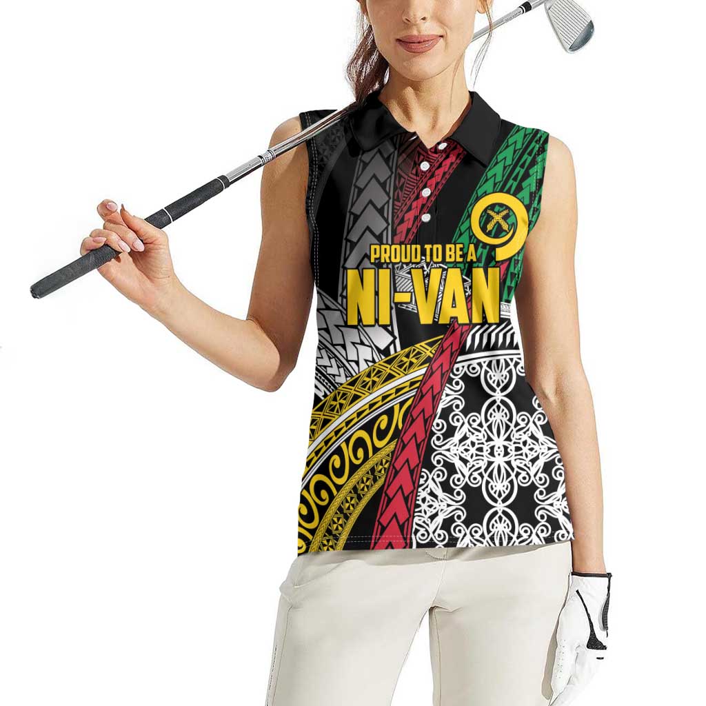 Vanuatu Proud to be Ni-van Personalised Women Sleeveless Polo Shirt with Mutis En Atan Patterns
