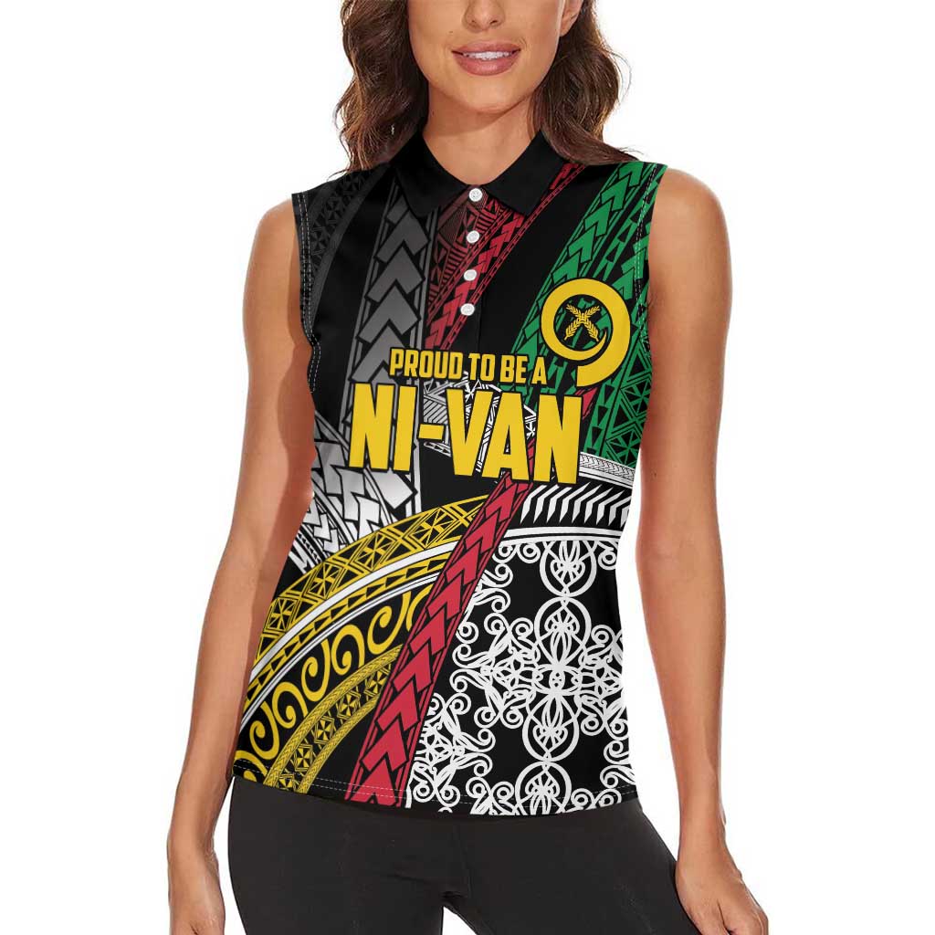 Vanuatu Proud to be Ni-van Personalised Women Sleeveless Polo Shirt with Mutis En Atan Patterns