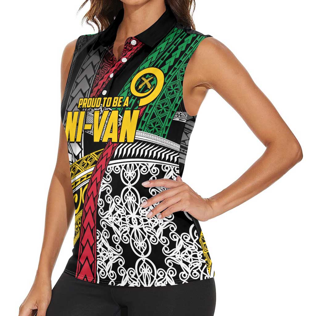 Vanuatu Proud to be Ni-van Personalised Women Sleeveless Polo Shirt with Mutis En Atan Patterns