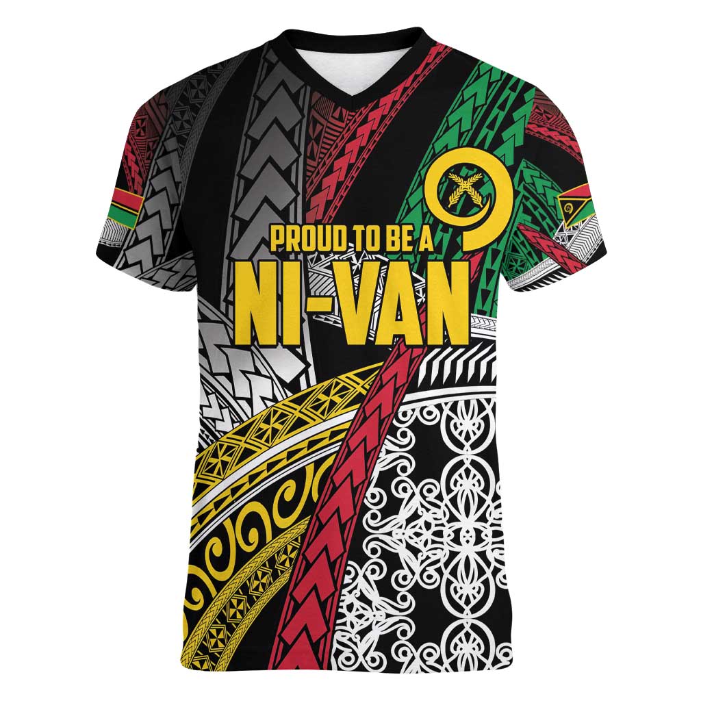 Vanuatu Proud to be Ni-van Personalised Women V-Neck T-Shirt with Mutis En Atan Patterns