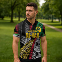 Vanuatu Proud to be Ni-van Personalised Zipper Polo Shirt with Mutis En Atan Patterns - Polynesian Pride