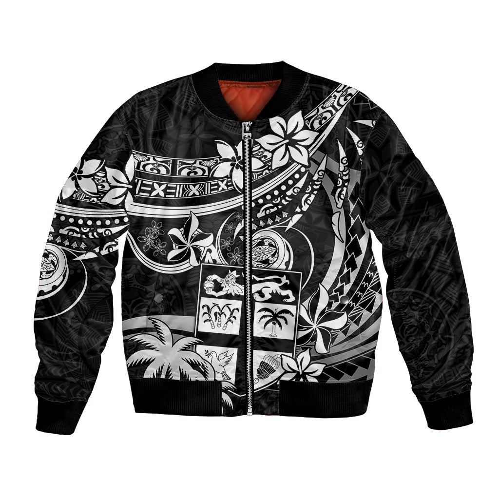 Fiji Islands Bomber Jacket Coat of Arms Fijian Flower Polynesian Pattern - Black LT9 Unisex Black - Polynesian Pride