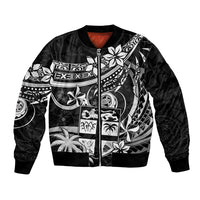 Fiji Islands Bomber Jacket Coat of Arms Fijian Flower Polynesian Pattern - Black LT9 Unisex Black - Polynesian Pride