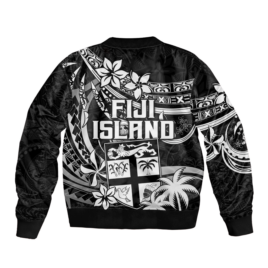 Fiji Islands Bomber Jacket Coat of Arms Fijian Flower Polynesian Pattern - Black LT9 - Polynesian Pride