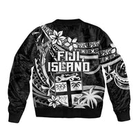 Fiji Islands Bomber Jacket Coat of Arms Fijian Flower Polynesian Pattern - Black LT9 - Polynesian Pride