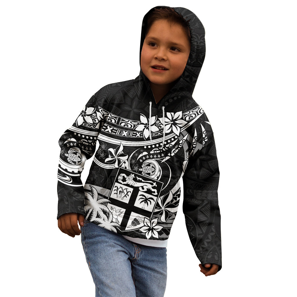 Fiji Islands Kid Hoodie Coat of Arms Fijian Flower Polynesian Pattern - Black LT9 - Polynesian Pride