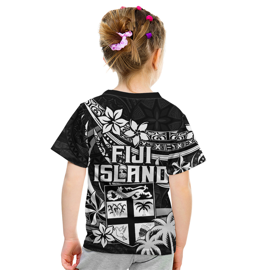 Fiji Islands Kid T Shirt Coat of Arms Fijian Flower Polynesian Pattern - Black LT9 - Polynesian Pride