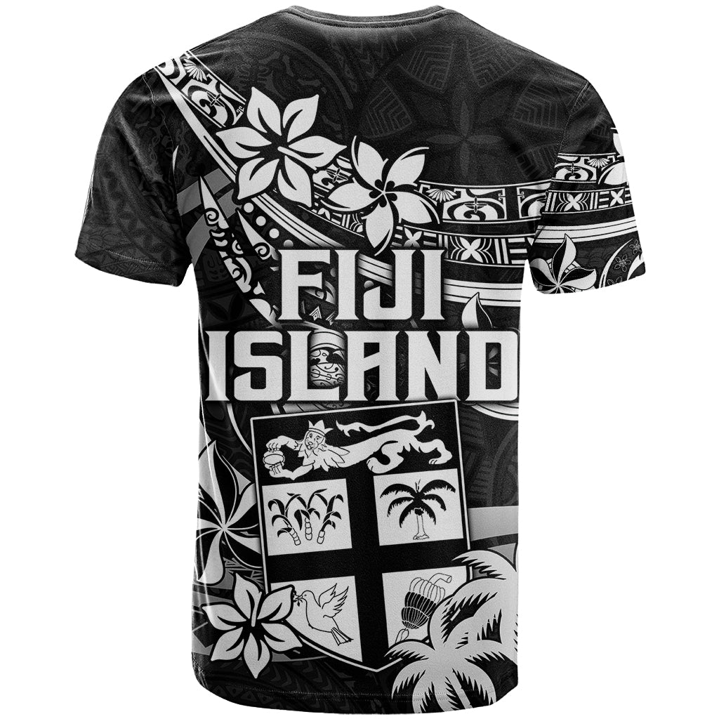 Fiji Islands T Shirt Coat of Arms Fijian Flower Polynesian Pattern Black LT9 - Polynesian Pride
