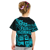 Fiji Islands Kid T Shirt Coat of Arms Fijian Flower Polynesian Pattern - Aqua LT9 - Polynesian Pride