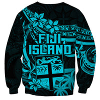 Fiji Islands Sweatshirt Coat of Arms Fijian Flower Polynesian Pattern - Aqua LT9 - Polynesian Pride